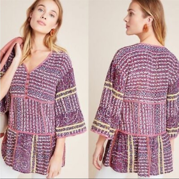 Maeve by Anthropologie Lilya Boho Tunic Silk Shirt size Small - Picture 1 of 4
